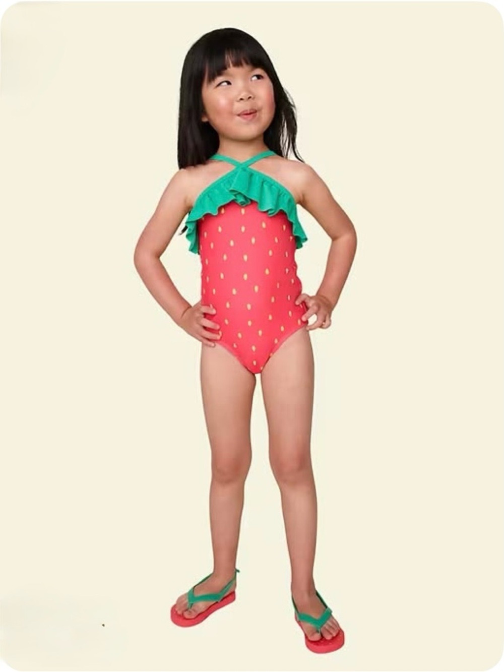Girls Strawberry One-Piece Swimsuit in Red and Green